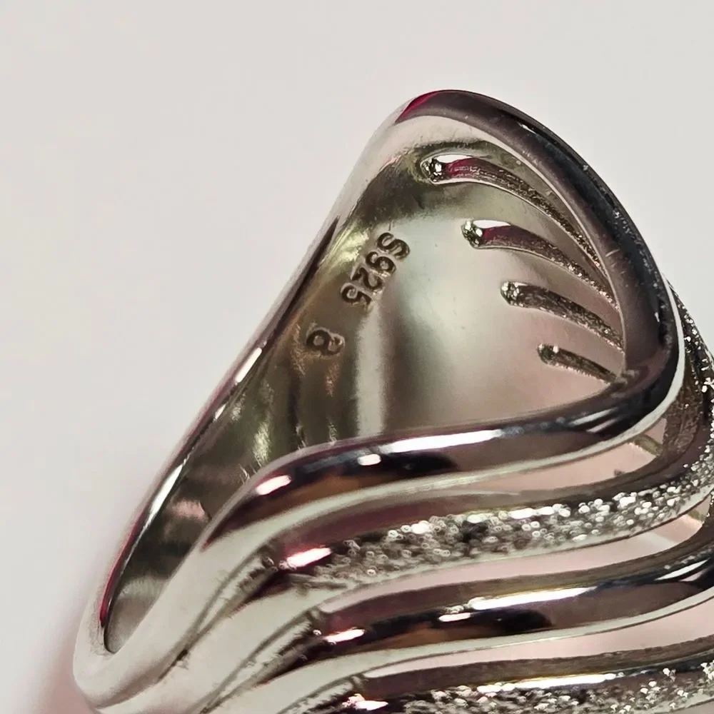 Sterling Silver Cascade Curl Wave Statement Ring – Wide Sculptural Layered Luxe